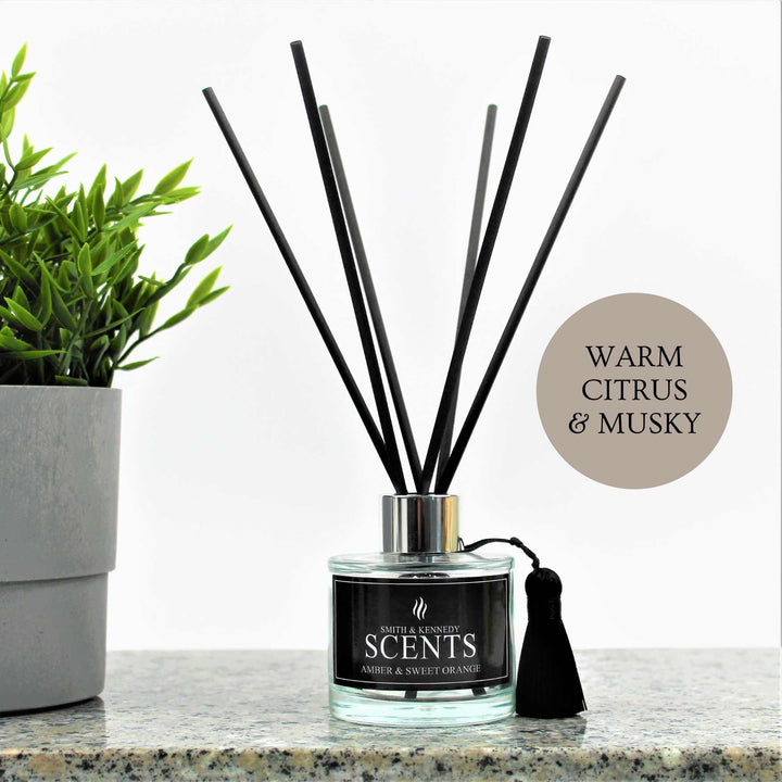 Scented Reed Diffuser, Stick Diffuser, Amber & Sweet Orange Luxury Home Fragrance