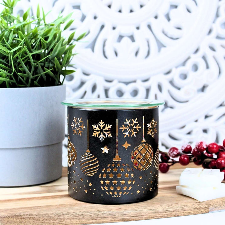 Tea Light Wax Melt Burner Black & Gold / Christmas Bauble