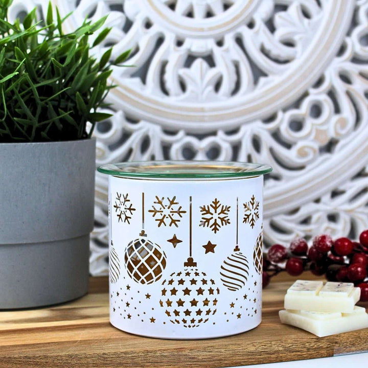 Tea Light Wax Melt Burner White & Gold / Christmas Bauble